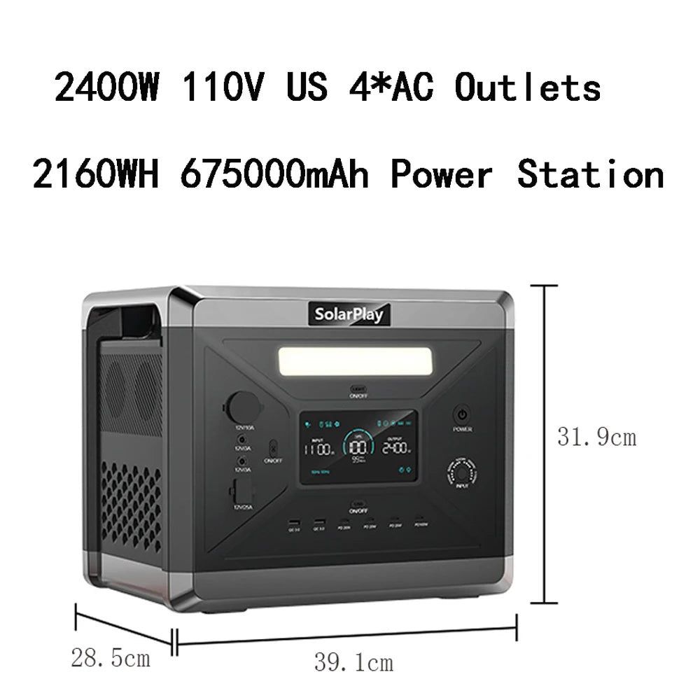 SOLARPLAY Semi-solid State Power Station 2500W 2400W Camping Supplies LiFePO4 Home Battery Portable Power Bank Generator US EU