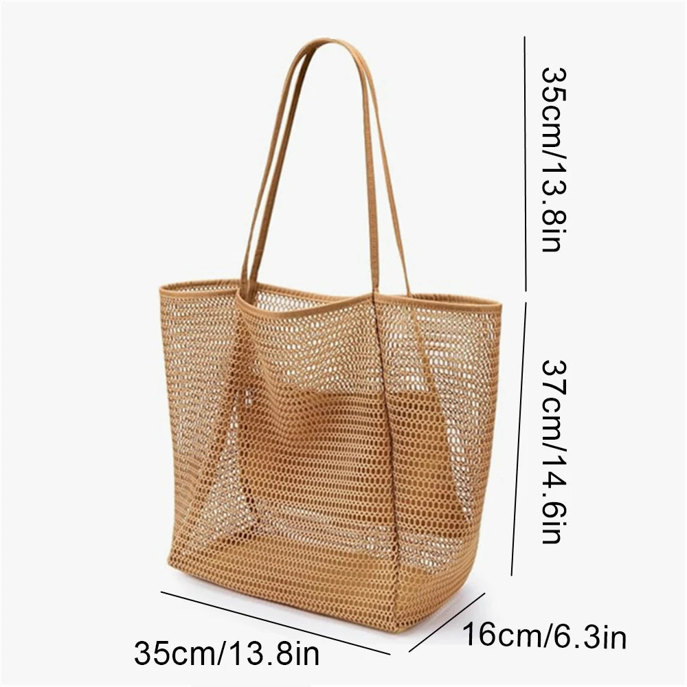 Beach Tote Bag Women Swimming Mesh Shoulder Bags Multifunction Large-Capacity Lightweigh Travel Storage Bag