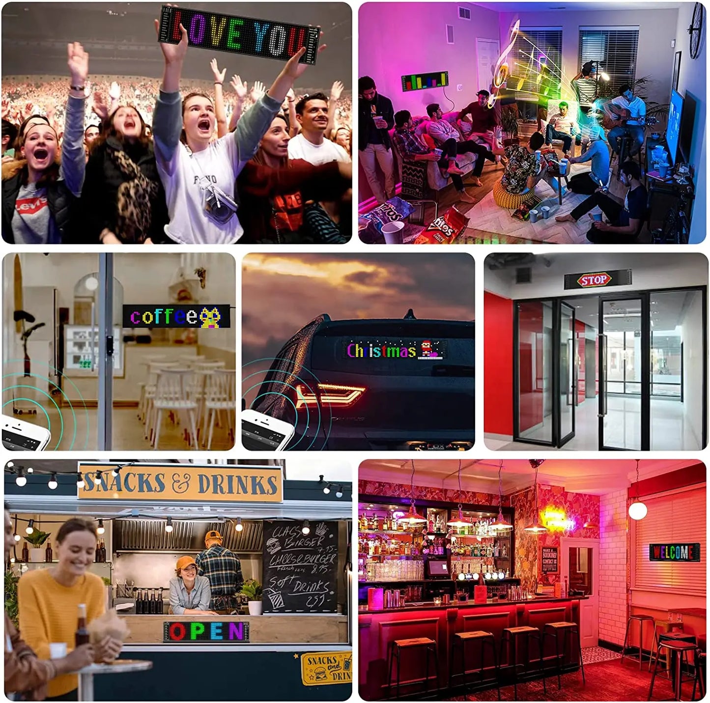 LED-Matrix-Pixel-Panel, Scrollendes Helliges Werbe-LED-Schild, Flexibles USB 5V LED-Auto-Schild Bluetooth-App-Steuerung