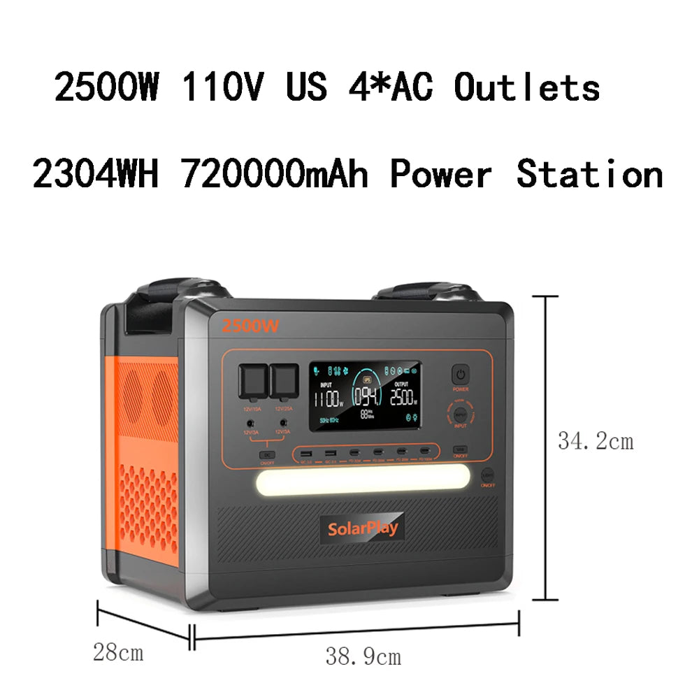 SOLARPLAY Stație de alimentare semi-solidică 2500W 2400W Accesorii pentru camping LiFePO4 Baterie de acasă Generator portabil de energie externă SUA UE