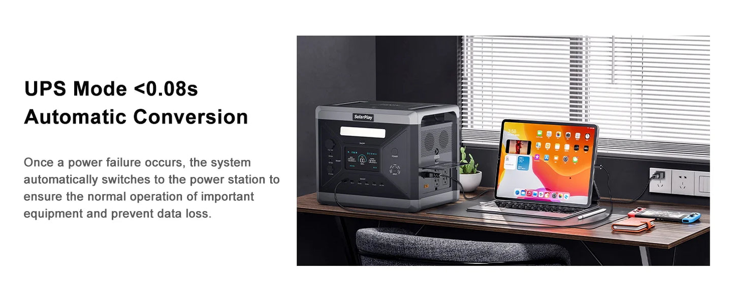 Solargenerator 2025: SOLARPLAY Q2501 Portable Power Station 2160WH LiFePO4 Battery 2400W (4800W Peak) AC Output Solar Generator Garden Party Collection