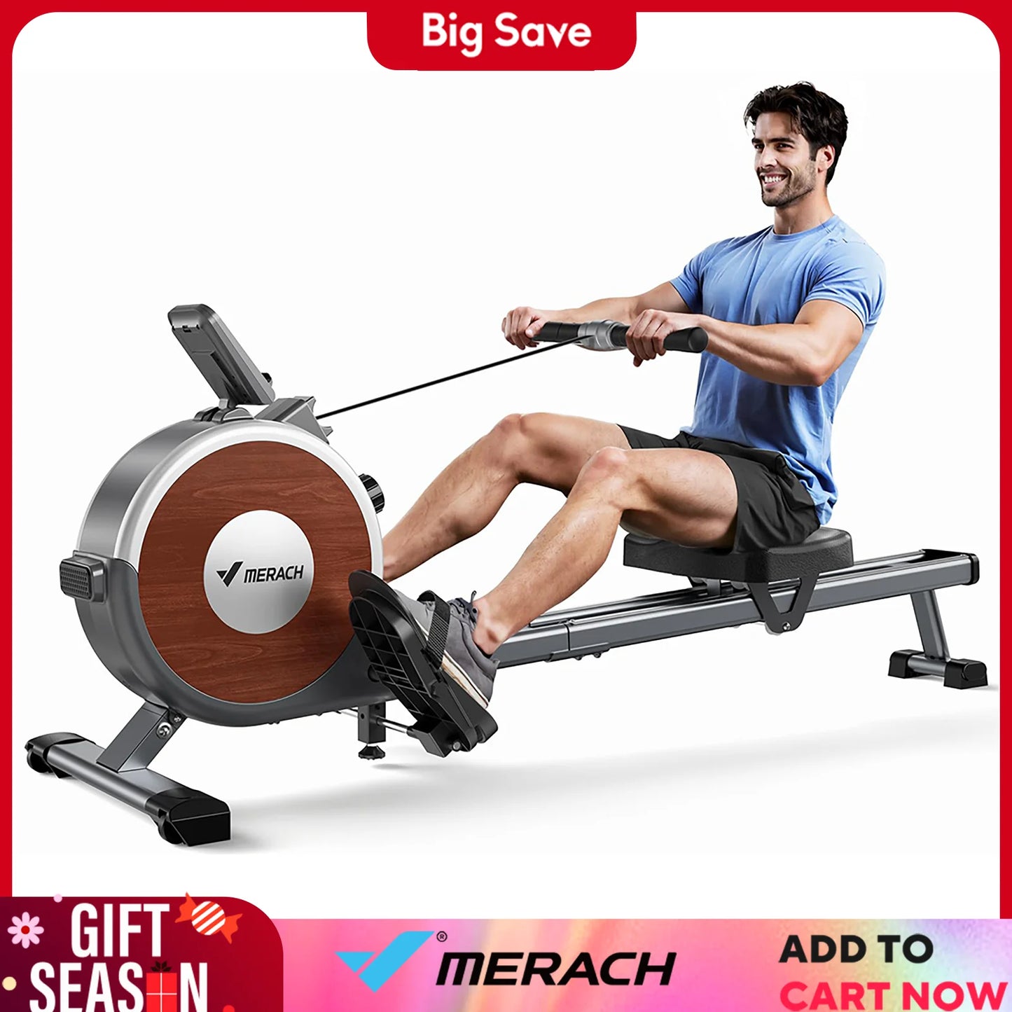 MERACH Rowing Machine Magnetic Rower Machine for Home 16 Levels Quiet Resistance Dual Slide Rail Max 350lb Weight Capacity R02