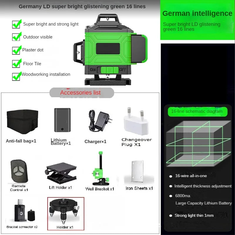 Laser-Wasserwaage 2025: 16/12 Lines 4D Laser Level Green SelfLeveling 360 Horizontal Vertical Super Powerful Collection