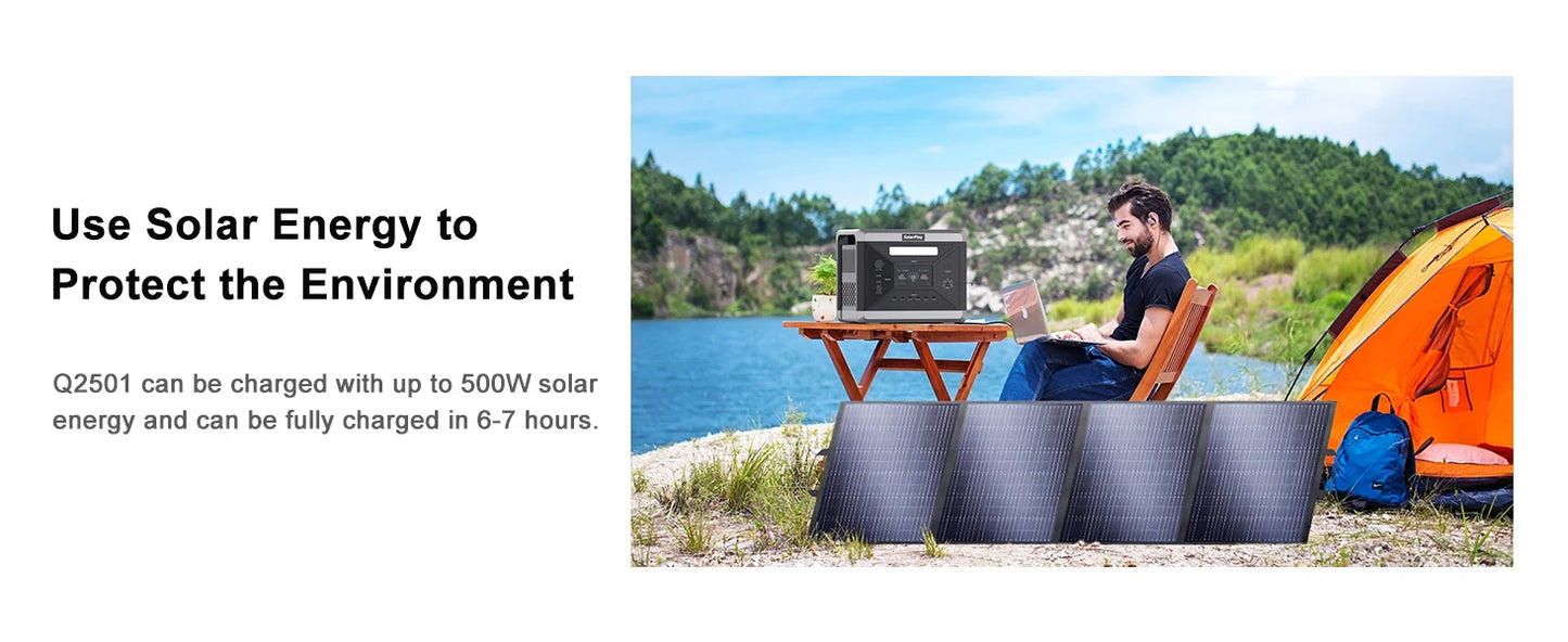 Solargenerator 2025: SOLARPLAY Q2501 Portable Power Station 2160WH LiFePO4 Battery 2400W (4800W Peak) AC Output Solar Generator Garden Party Collection