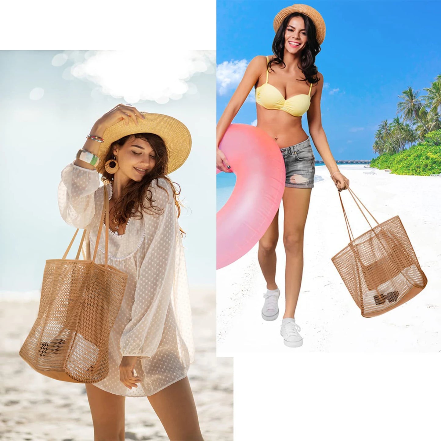 Beach Tote Bag Women Swimming Mesh Shoulder Bags Multifunction Large-Capacity Lightweigh Travel Storage Bag