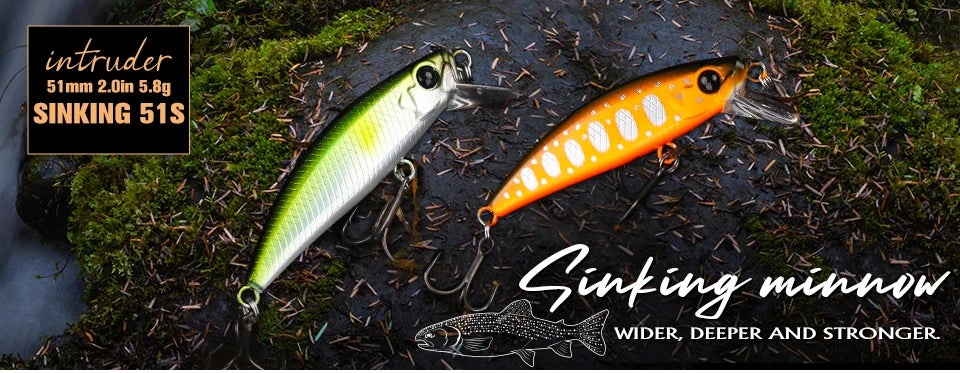 TSURINOYA 46S Sinking Minnow Fishing Lure Intruder 46mm 5g Artificial Trout Ajing Stream Lake Jerkbait Rockfishing Hard Baits