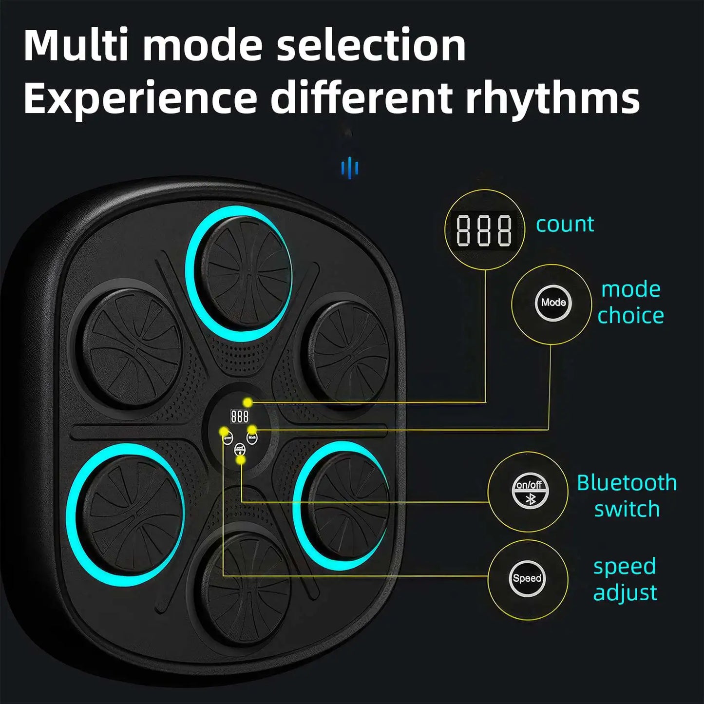 Smart Music Boxenmaschine mit RGB-Rhythmus-Lichtern & Bluetooth - Wandmontiertes Punch-Target, Erwachsene/Kinder-Handschuhe inklusive für Home-Gym