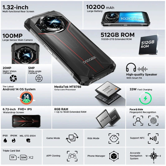 DOOGEE S119 Robustes Smartphone - 10200 mAh Akku, 33W, 6.72 Zoll