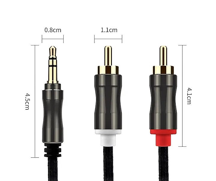 Cablu auxiliar DREIKS Premium de la mufă la RCA - 3,5 mm, lungime 1,5 m, 2x RCA, contacte placate cu aur