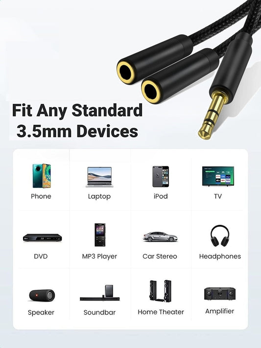 Splitter DREIKS AUX Y - Două mufe pentru căști, lungime 0,3 m, 3,5 mm