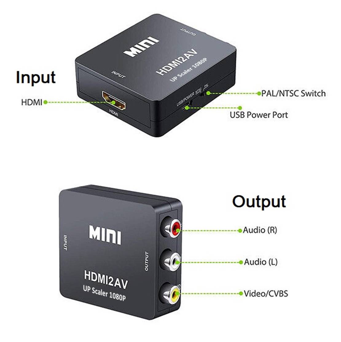 DREIKS HDMI AV Konverter - Auflösung 1080P, RCA-Ausgänge, PAL NTSC Für Set-Top-Boxen