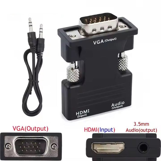 Convertor DREIKS HDMI la VGA - rezoluție 1080p60Hz, audio de 3,5 mm, design compact
