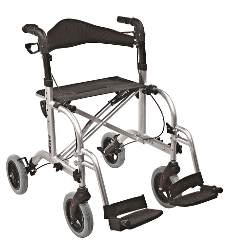 Rollator de transport cu scaun și suporturi pentru picioare, aluminiu, pliabil – AT51005