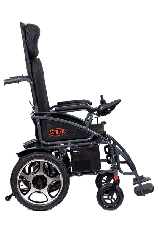 Scaun cu rotile electric cu scaun confortabil și suspensie, pliabil – autonomie 25 km, 6 km/h