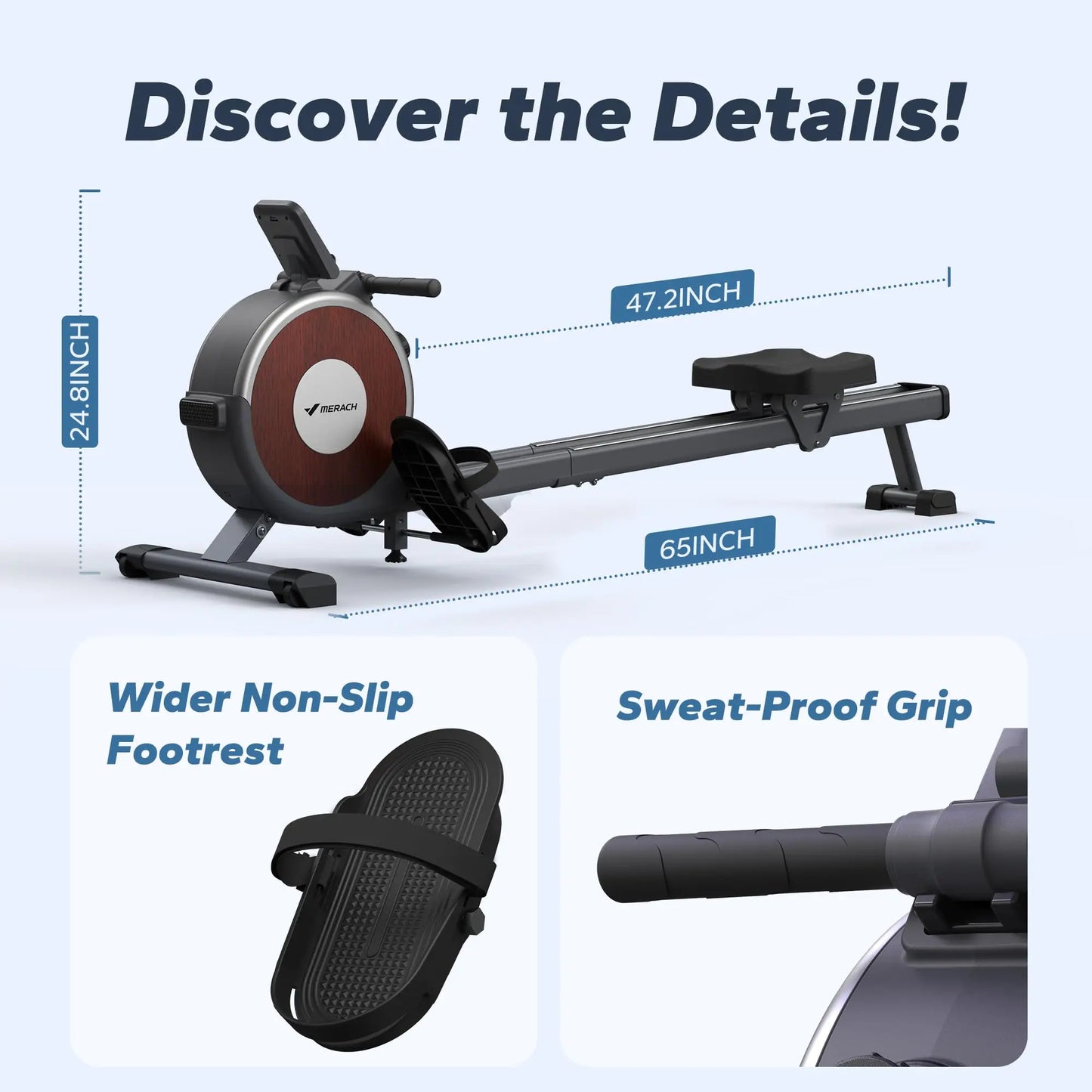 MERACH Rowing Machine Magnetic Rower Machine for Home 16 Levels Quiet Resistance Dual Slide Rail Max 350lb Weight Capacity R02