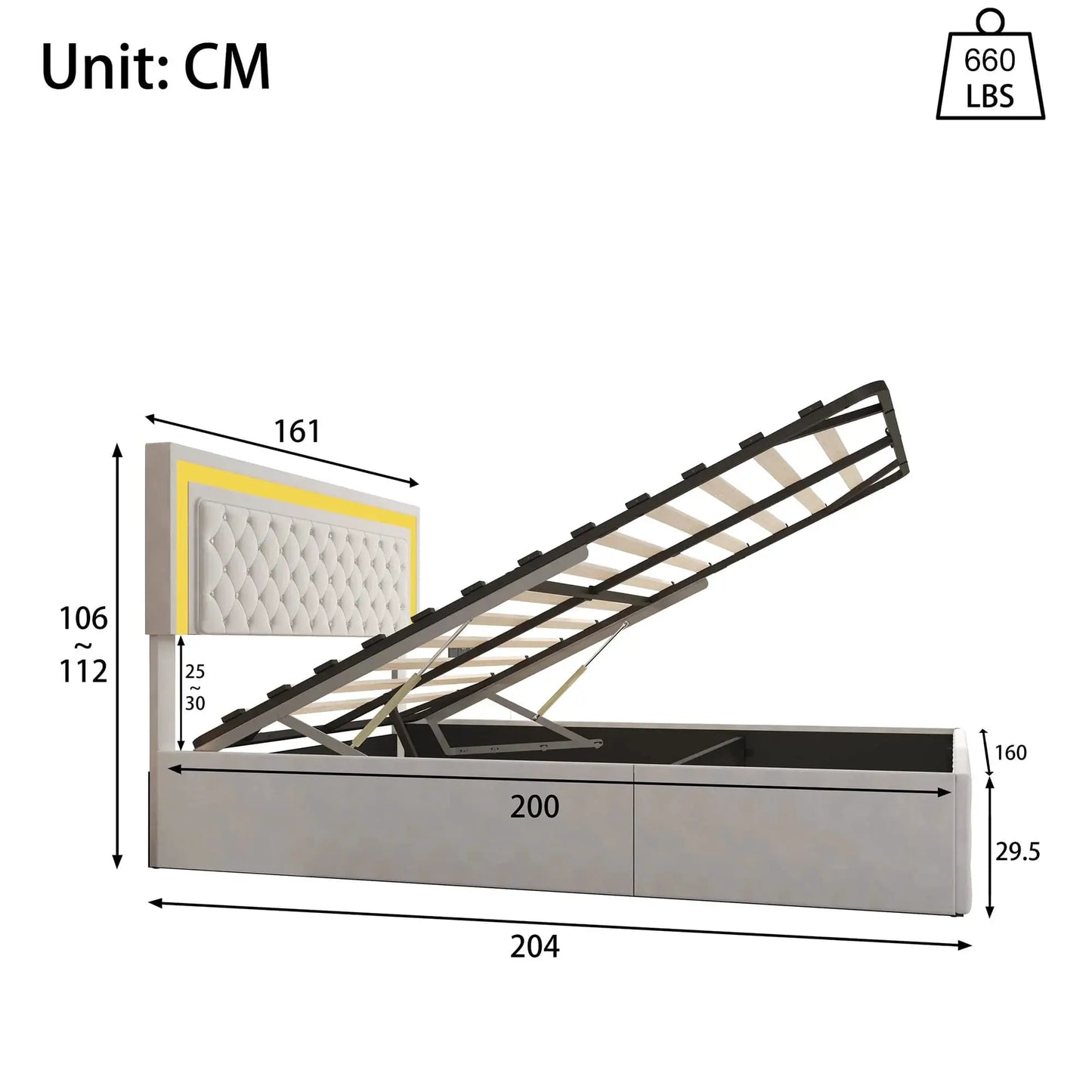 Boxspringbett Mit Hydraulischem Stauraum Und LED Beleuchtung Samtbezug