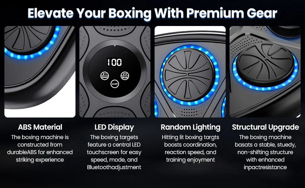Smart Music Boxenmaschine mit RGB-Rhythmus-Lichtern & Bluetooth - Wandmontiertes Punch-Target, Erwachsene/Kinder-Handschuhe inklusive für Home-Gym