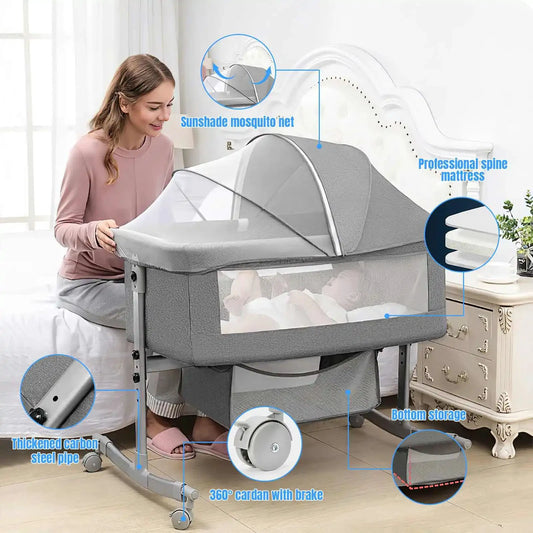Babybett 3-in-1 Mit Moskitonetz Und Rollen Höhenverstellbar