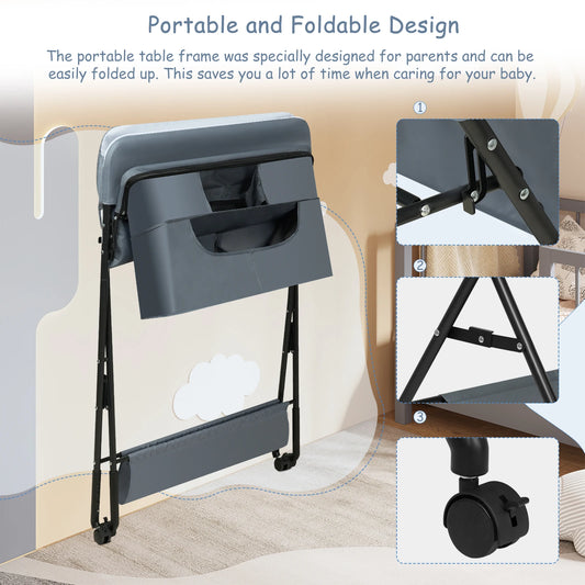 Masă de schimbat bebeluși 2025 - WOLTU Pliabilă, cu înălțime reglabilă - Depozitare cu roți, mobilier metalic pentru copii