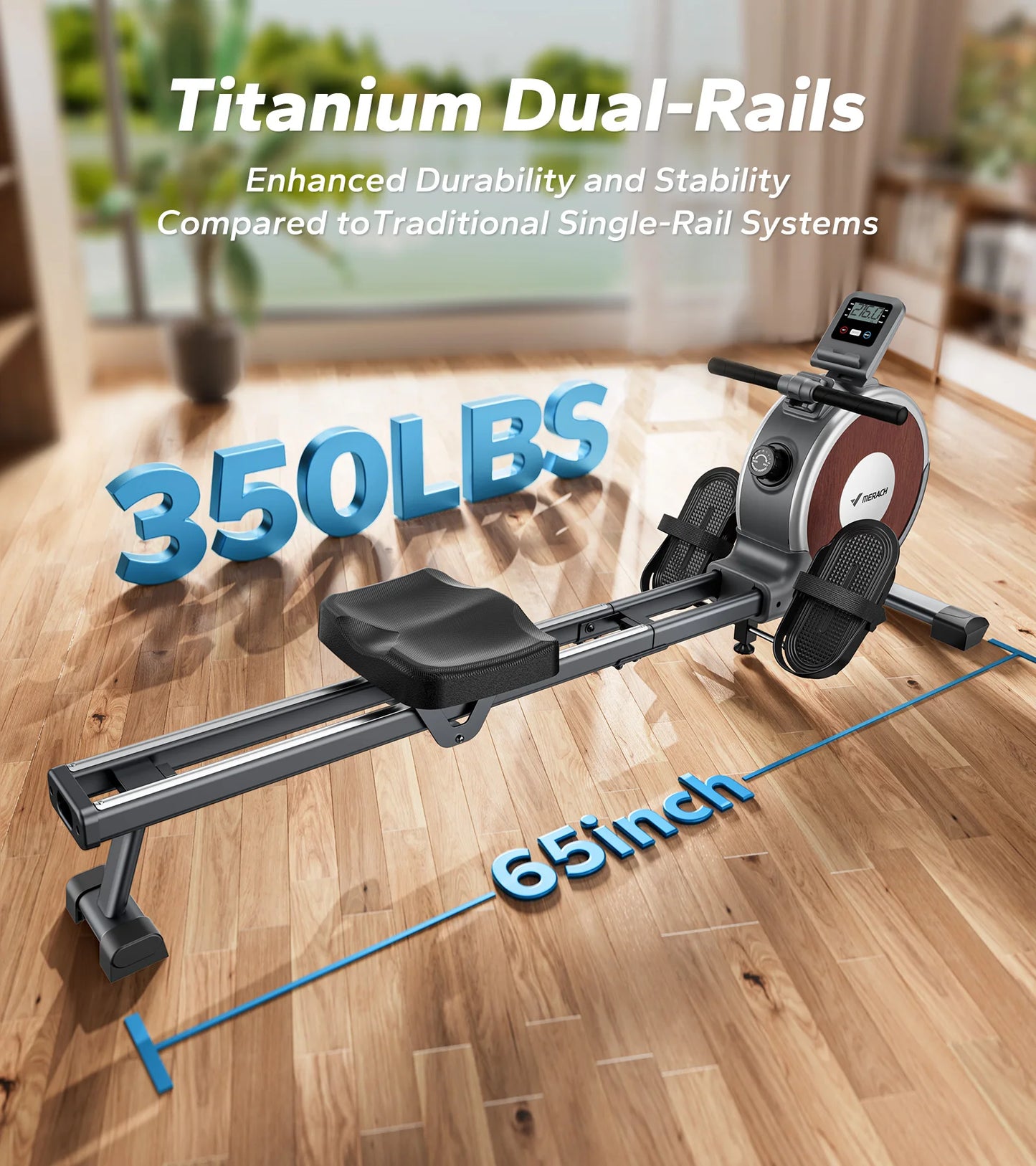 MERACH Rowing Machine Magnetic Rower Machine for Home 16 Levels Quiet Resistance Dual Slide Rail Max 350lb Weight Capacity R02