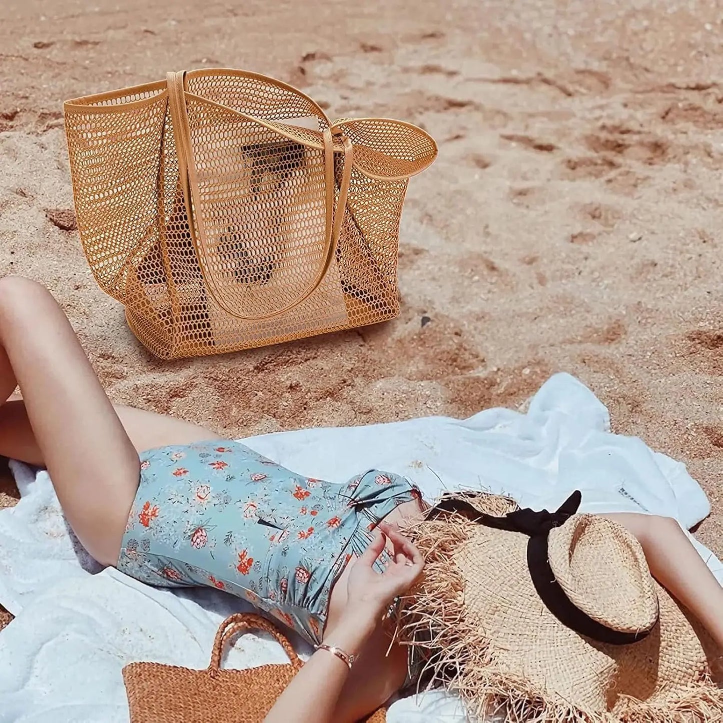 Beach Tote Bag Women Swimming Mesh Shoulder Bags Multifunction Large-Capacity Lightweigh Travel Storage Bag