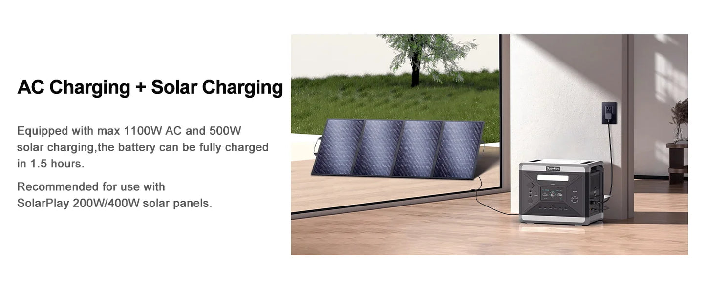 Solargenerator 2025: SOLARPLAY Q2501 Portable Power Station 2160WH LiFePO4 Battery 2400W (4800W Peak) AC Output Solar Generator Garden Party Collection
