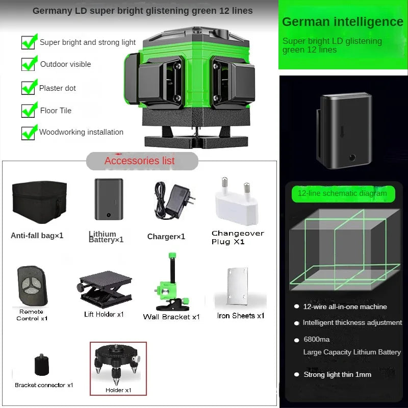 Laser-Wasserwaage 2025: 16/12 Lines 4D Laser Level Green SelfLeveling 360 Horizontal Vertical Super Powerful Collection