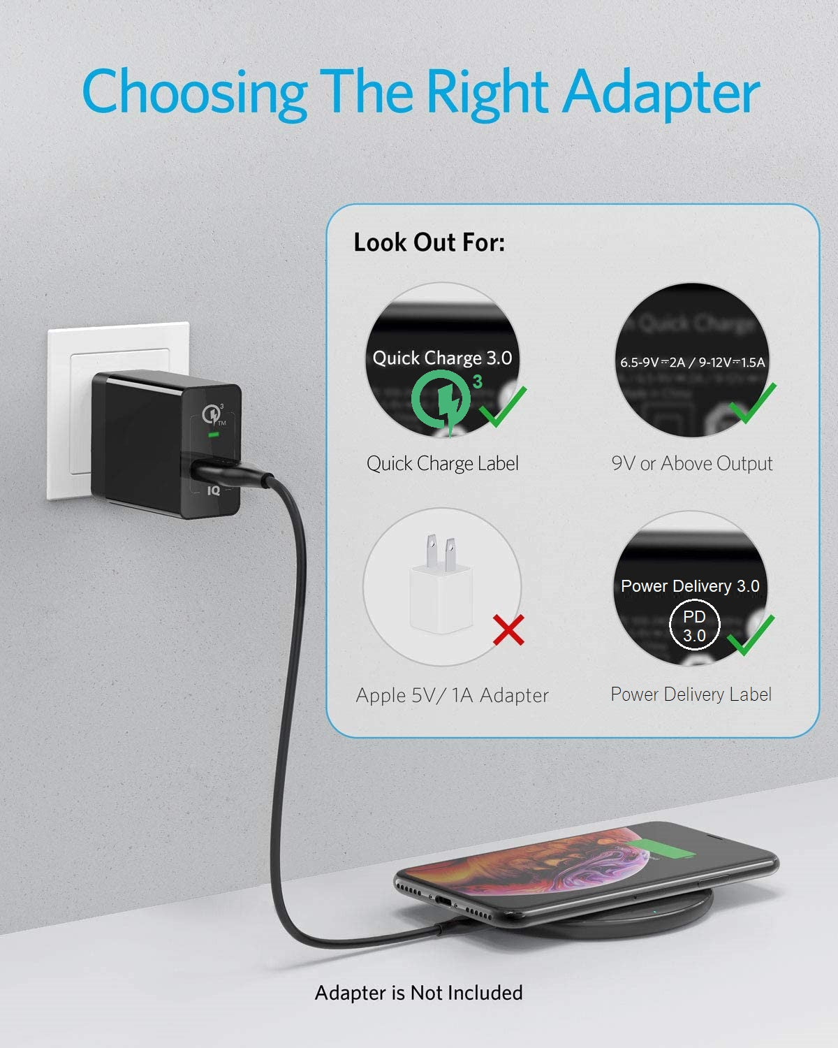 Stație de încărcare DREIKS Qi cu încărcare rapidă de 15W - Afișaj LED, compatibilă cu carcasa, până la 5 mm, inductivă