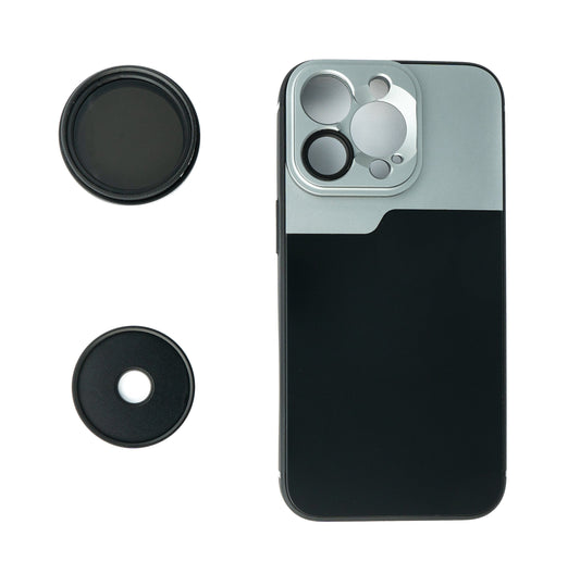 SYSTEM-S ND Vario Filter 37 mm 2 bis 4000 Neutraldichte mit Hülle für iPhone 13 Pro