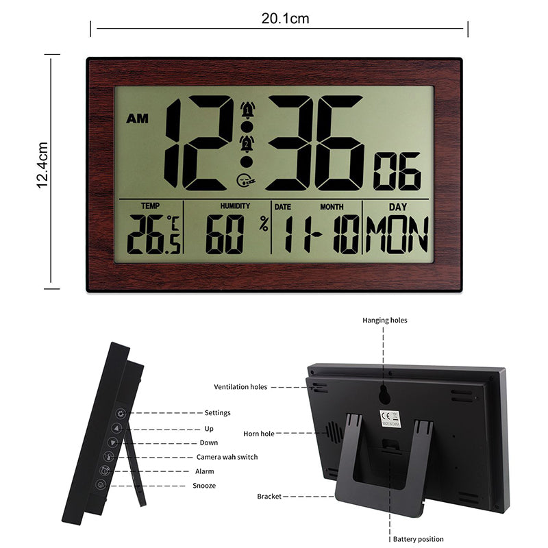 Großer Bildschirm Kreativ Digital Wanduhr Heim Nachttisch Zimmer Elektronisch Wecker Mit Thermometer Wanduhr Dual Wecker Einstellung