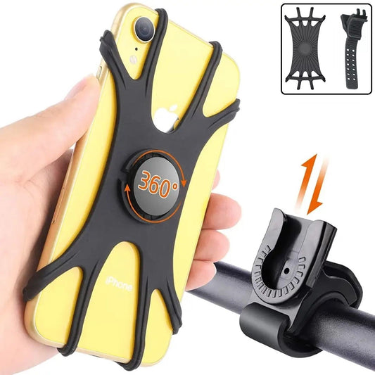 Suport telefon bicicletă DREIKS din silicon, 360 de grade - detașabil sau nedetașabil, forță mare de prindere, compatibil cu telefoane de 4,0-6,7 inci