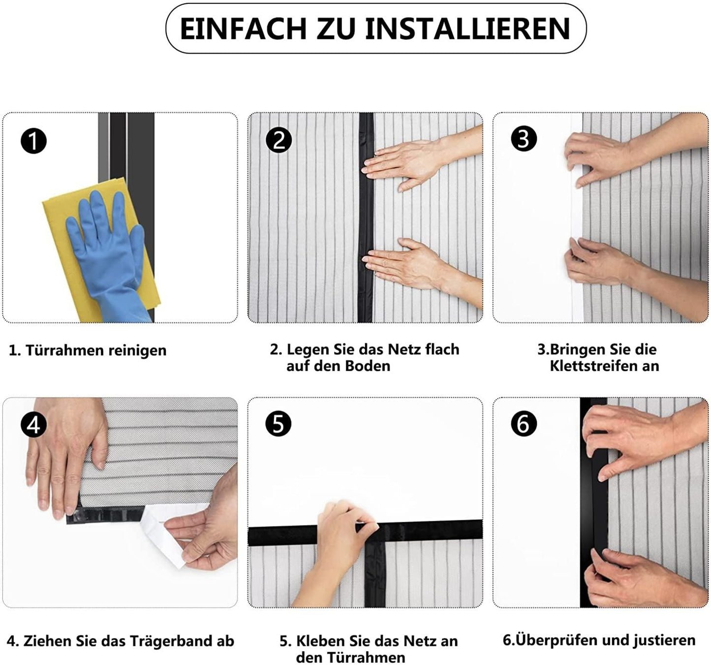 Plasă magnetică pentru uși anti-muște DREIKS - Magneți 36 bucăți, sistem de fixare cu cârlig și buclă inclus, poliester negru