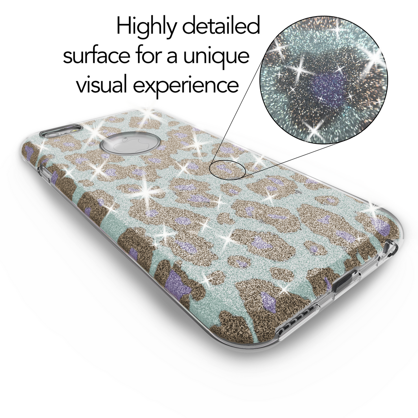 NALIA iPhone 6/6S Hülle Glitzer Leoparden Muster - Ultra-Slim TPU Silikon Türkis Blau
