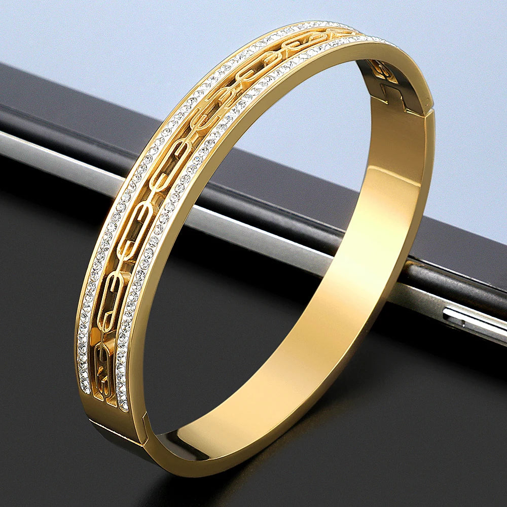 Luxus Strass Armband Hohl Graviert Geometrisch Frauen Bangle Für Männer Frauen Mode Schmuck