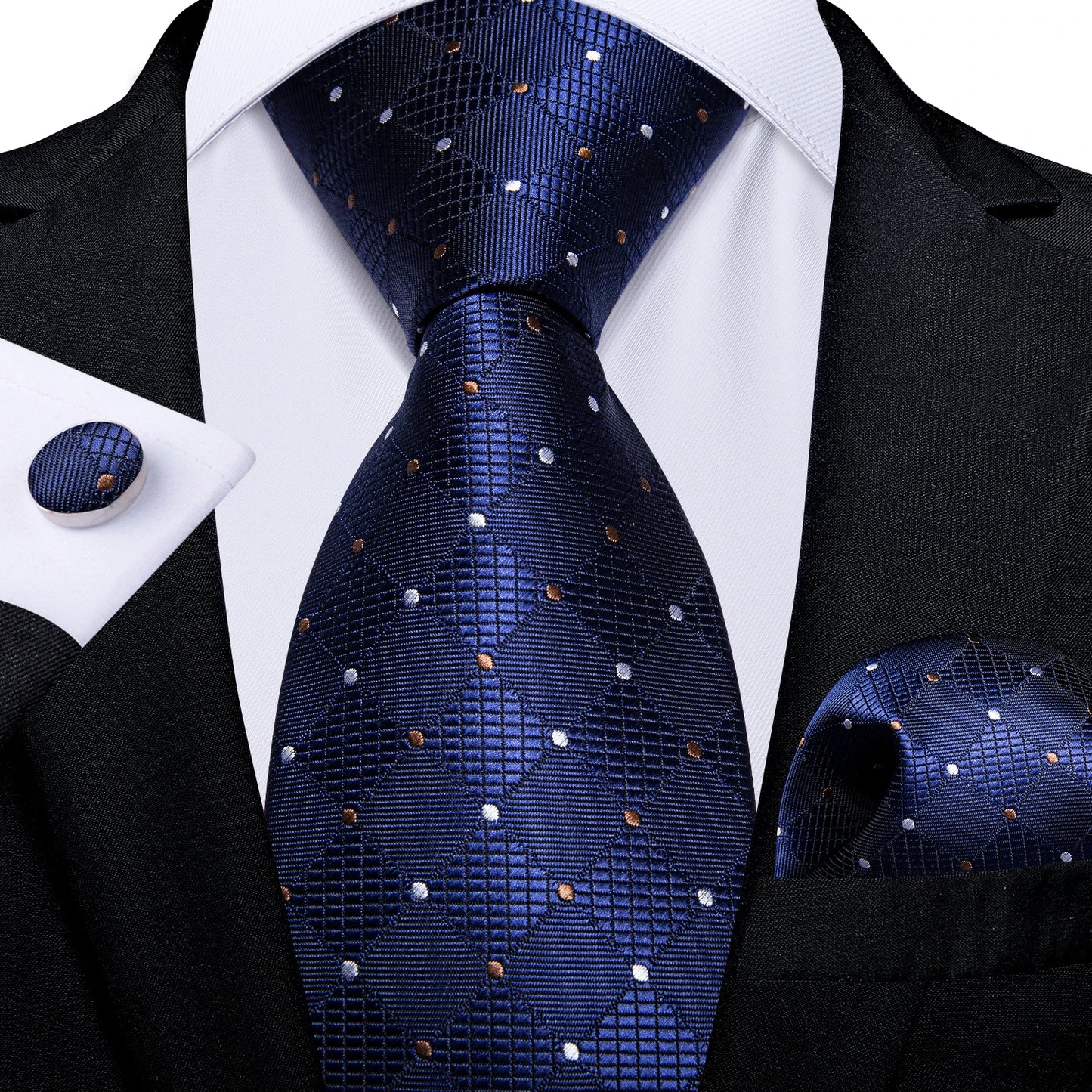 Purple Plaid Dot Men's Ties Pocket Square Cufflinks Business Wedding Accessoires Neck Tie Gift For Men Cravat Silk Tie DiBanGu
