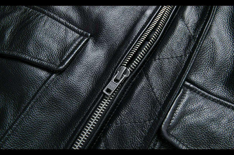 Air Force Flight Jacket Fur Collar Genuine Top Layer Cow Leather Jacket Men Black Brown Cow Coat Men's Winter Jacket