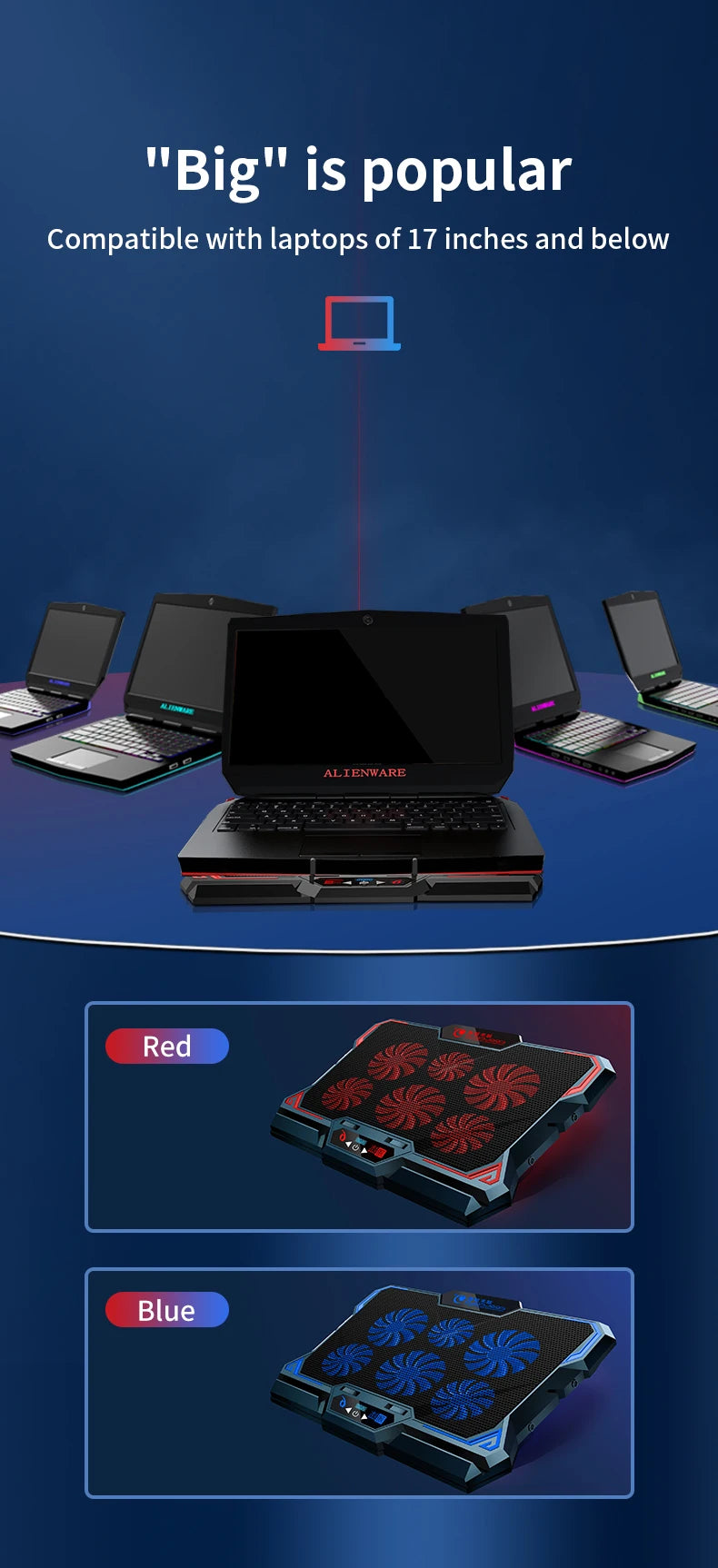 Gaming-Kühler 2025: COOLCOLD 17" Six-Fan LED - 2600RPM USB Port Collection