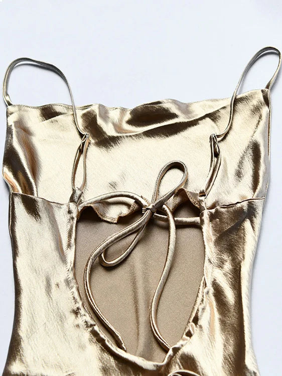 JULISSA MO Rochie elegantă cu imprimeu spaghete - Maxi din satin, fără spate