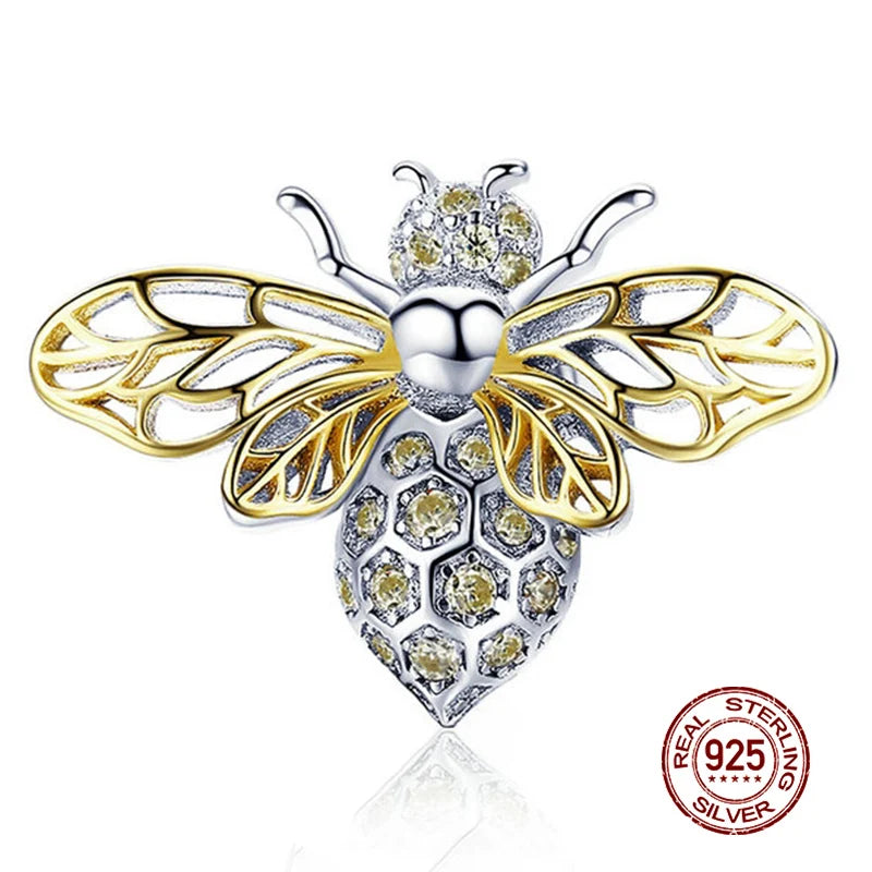 WOSTU 925 Sterling Silber Anhänger 2025: Frauen Junge Mädchen Haustier Kamera Biene AAA Cubic Zirkonia - Kaffee Marienkäfer Perlen DIY Original Armband 1.9g