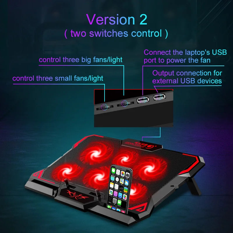 Gaming-Kühler 2025: COOLCOLD 17" Six-Fan LED - 2600RPM USB Port Collection