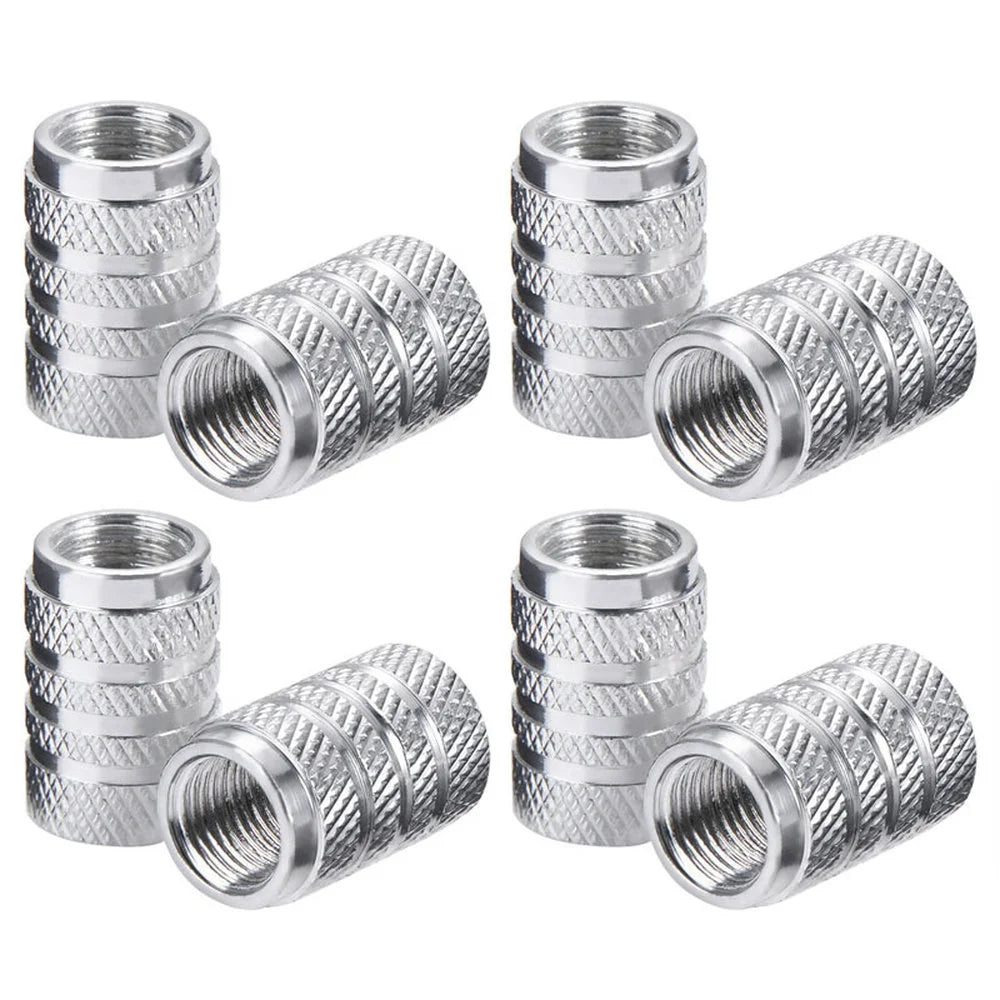 DSYCAR 4 Stück Silber Auto Reifen Ventilkappen Rändelstil Reifen Ventilkappe Aluminium Reifen Rad Ventil Luftventilkappe für US Schrader