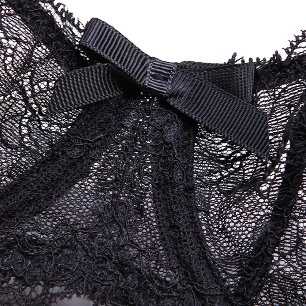 CYHWR Luxury Half Cup Lace Transparent Sexy Lingerie Ultra-thin Solid Shell Style 4 Pieces/Lots Bra Set and Garter and Stocking