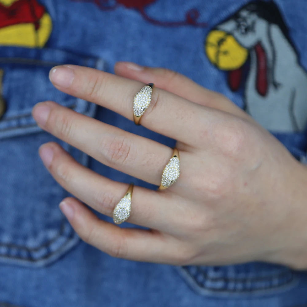 Inel JYZSHINY cu cupolă strălucitoare - aur 925, 4,65 g, micro-zimee cubice