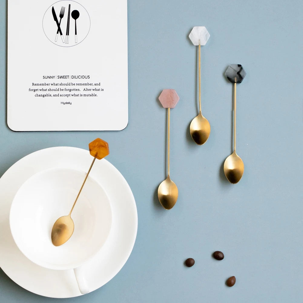 Besteck-Set 2025: 4pcs Gold-Plated Geometric-Shape - INS Coffee Collection