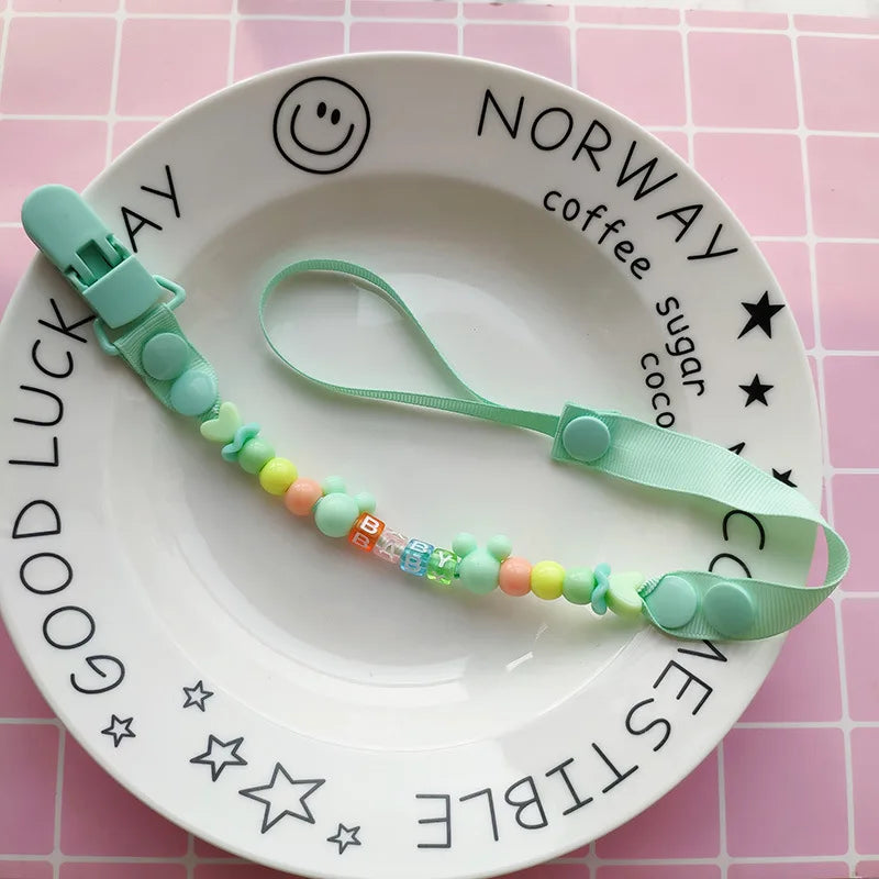 Baby Schnuller Clip Kette Silikon Perlen - Verstellbare Befestigung Nippel Dummy Halter - Anhänger für Mädchen Neugeborene Zubehör Geschenke