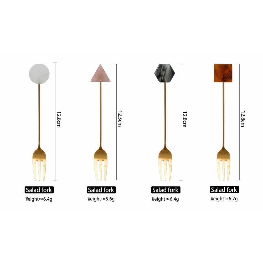 Besteck-Set 2025: 4pcs Gold-Plated Geometric-Shape - INS Coffee Collection