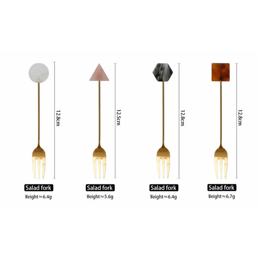 Besteck-Set 2025: 4pcs Gold-Plated Geometric-Shape - INS Coffee Collection