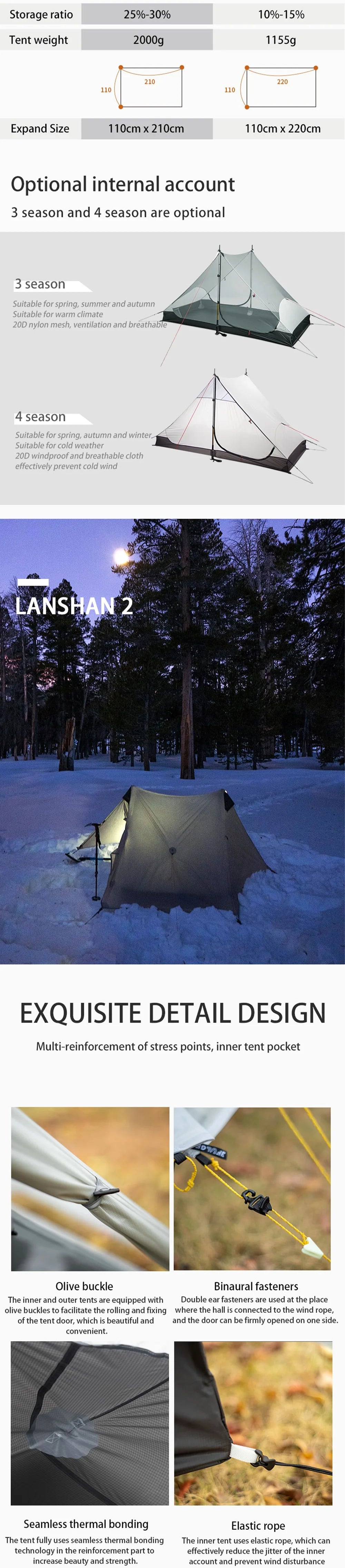 Ultralight Camping Zelt 2025 - 3F UL GEAR LanShan 2 Professional 15D Silnylon