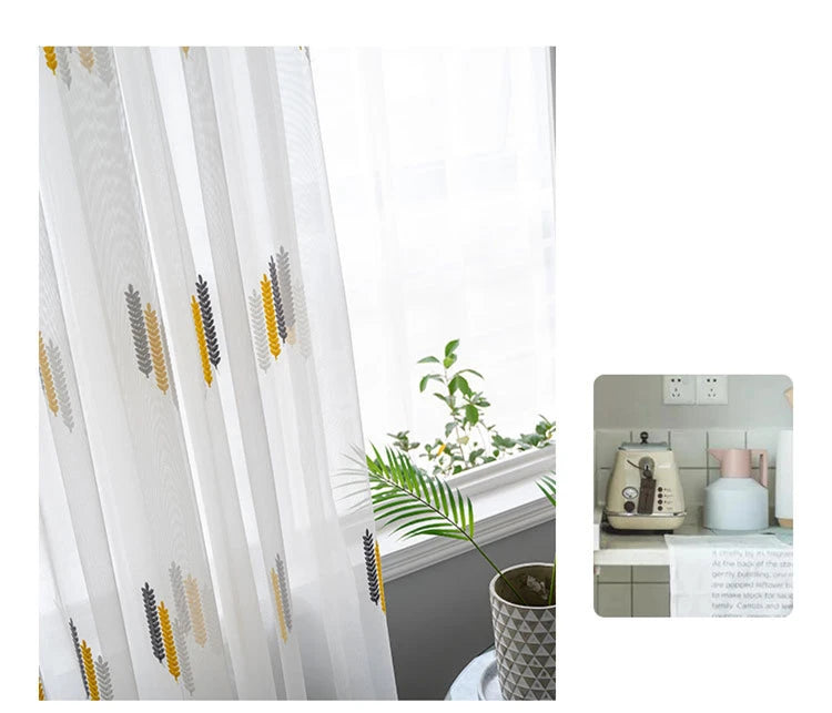 Embroidered Sheer Curtains Modern Gauze Curtain Yellow Living Room Blue Bedroom White Yarn Window Tulle Curtains