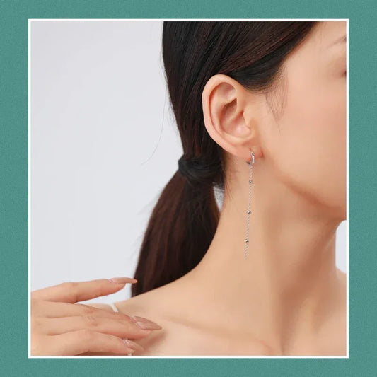 Modian Exquisite Mode Schwingende Lange Quasten Tropfen Ohrringe Echtes 925 Sterling Silber Charm Kette Hängende Ohrringe für Frauen Schmuck - Golden Bridge Store